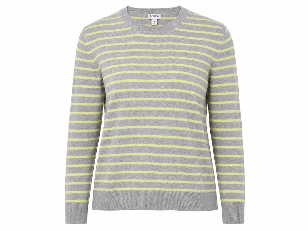 J.Crew Gray Lime Green Striped Cotton Sweater Women’s Small Preppy Classic